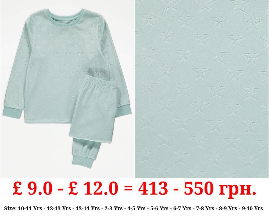 Mint Green Velour Star Long Sleeve Pyjamas