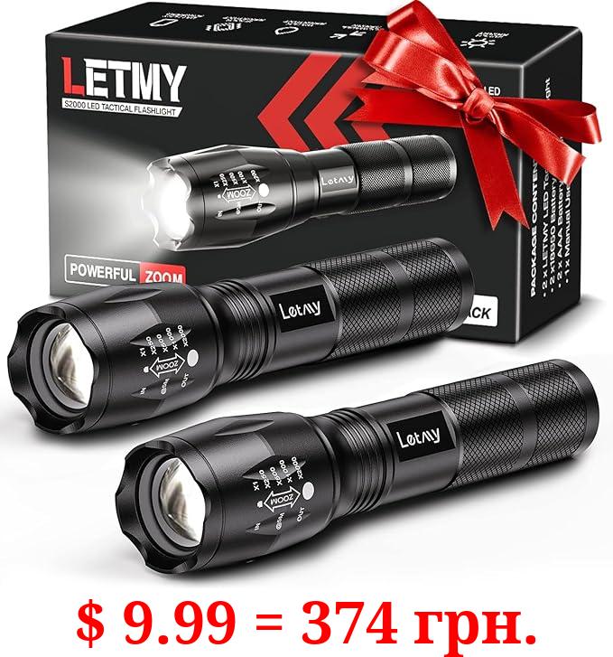 LETMY LED Tactical Flashlight S1000 PRO - 2 Pack Bright Military Grade Flashlights High Lumens - Portable Handheld Flash Lights with 5 Modes, Zoomable, Waterproof for Camping Outdoor Emergency