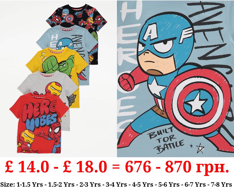 Marvel Characters Graphic T-Shirts 5 Pack