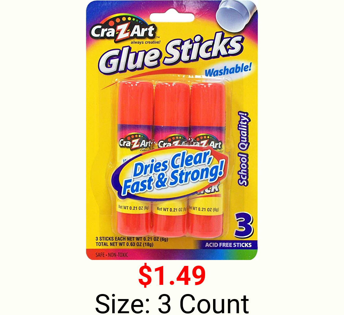 Cra-Z-art Washable Glue Sticks, Pack of 3 (11303),white