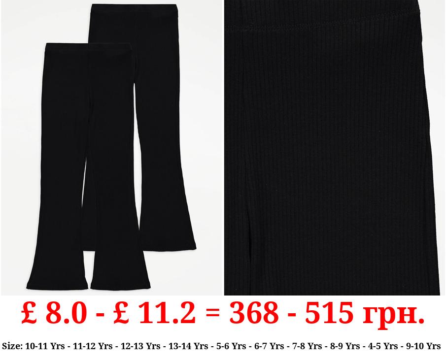 Black Ribbed Kick Flare Trousers 2 Pack