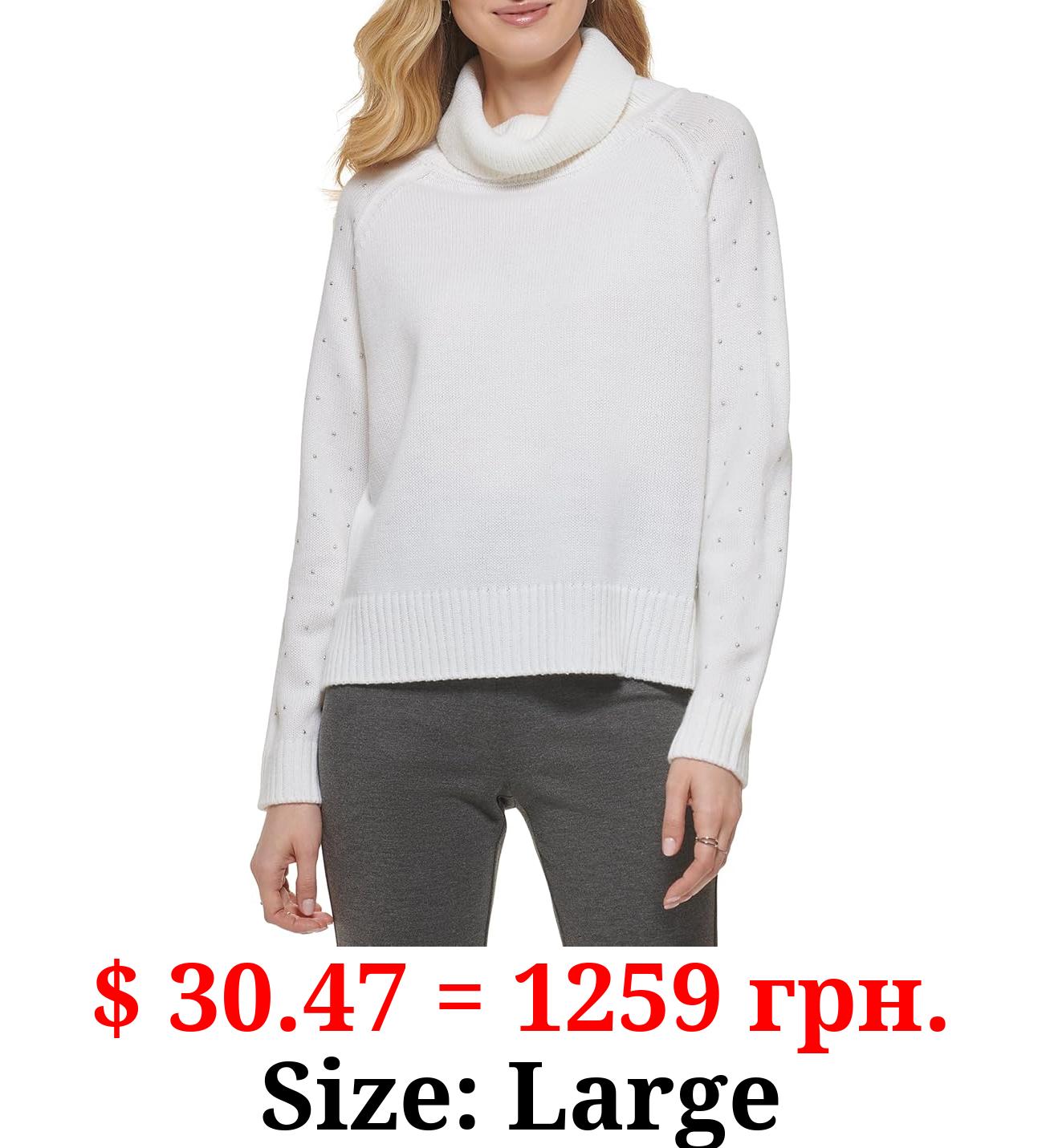 DKNY Women's Turtle Neck Studded Detail Sweater