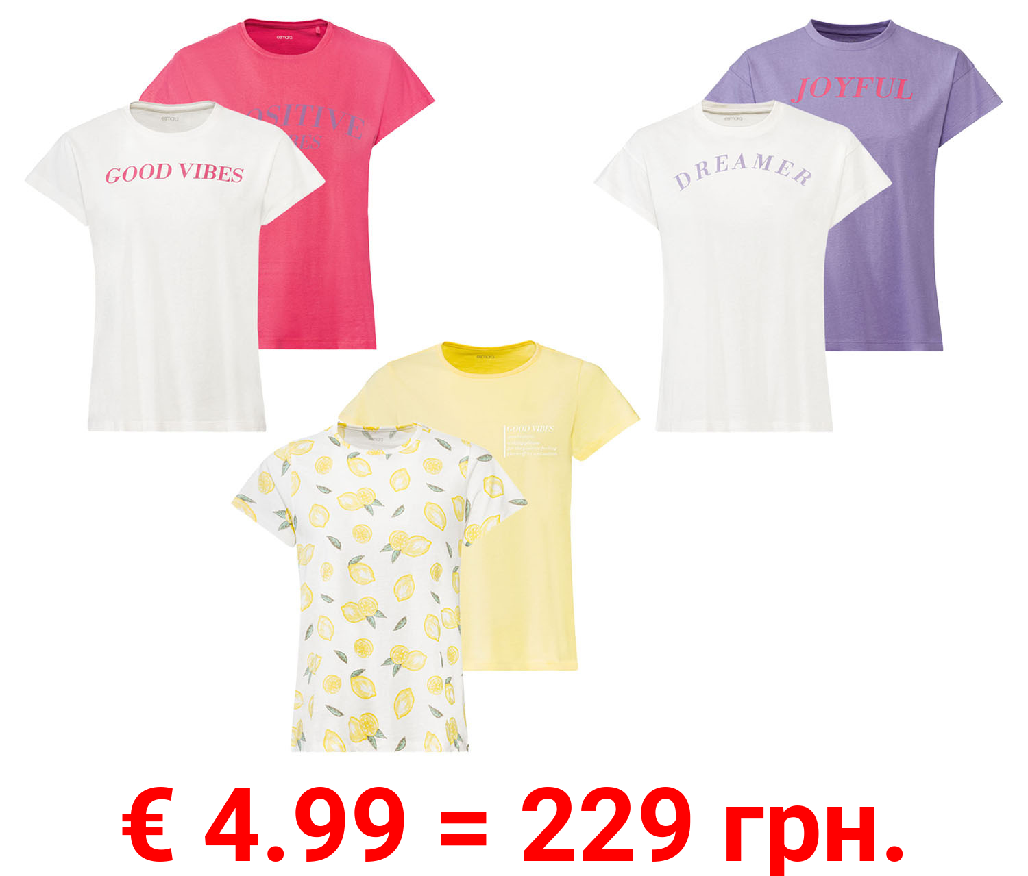 esmara® Damen T-Shirts, 2 Stück, aus reiner Baumwolle