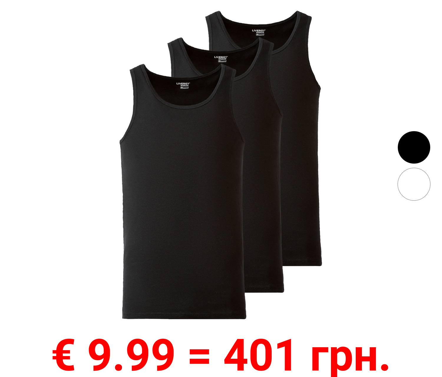 LIVERGY® Herren Feinripp-Achselhemd, 3 Stück, aus reiner Baumwolle