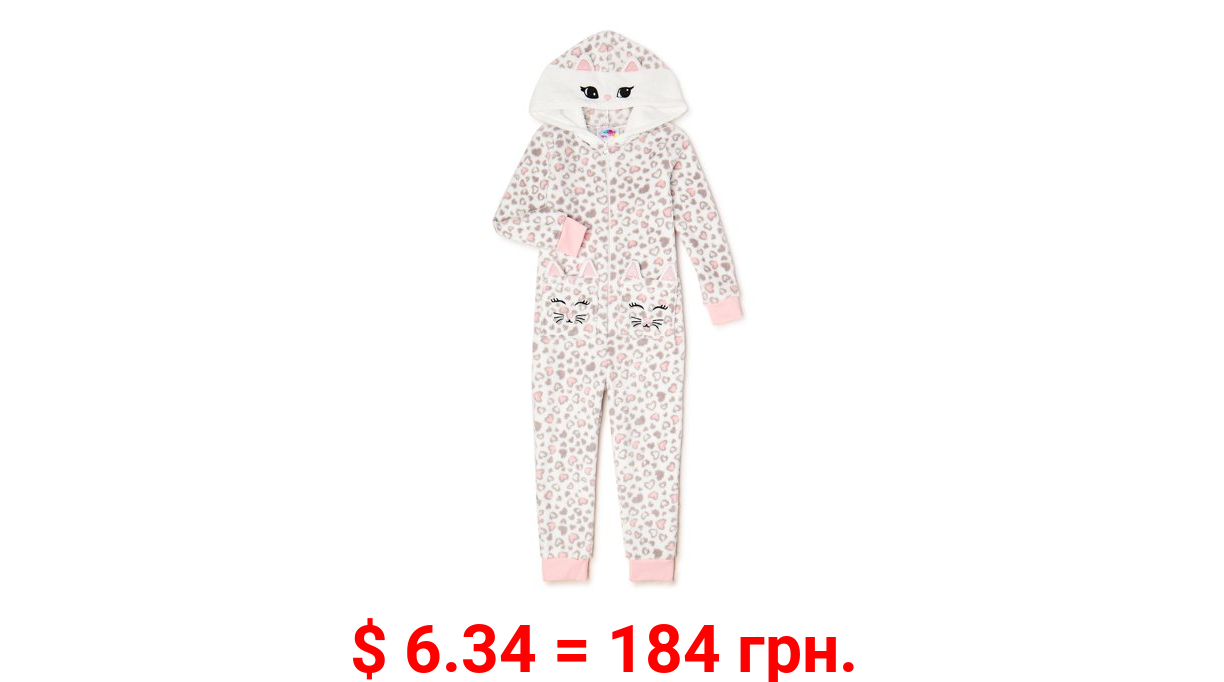 Bmagical Girls Critter Hooded Plush Blanket Sleeper Pajamas with Pockets, Sizes 4-12