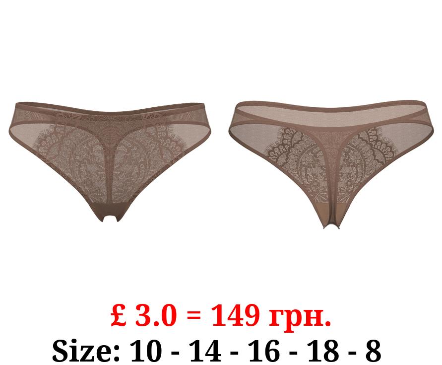 Deep Medium Nude Lace Trim Thong
