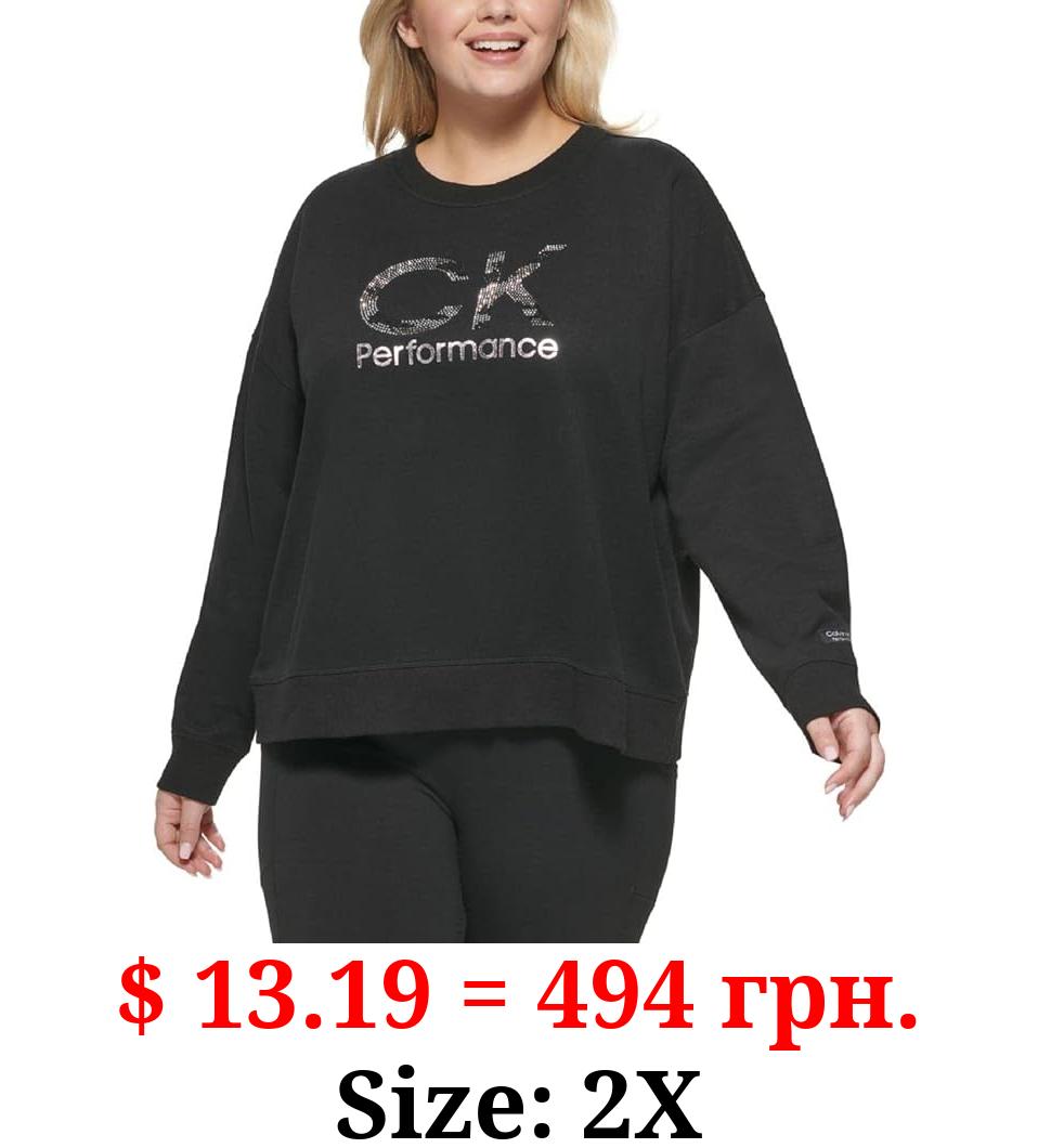 Calvin Klein Performance Womens Plus Logo Embellished Sweatshirt