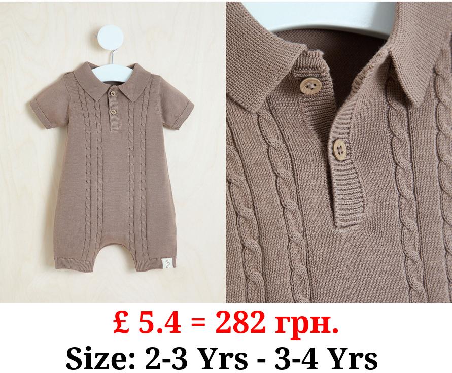Billie Faiers Brown Cable Knitted Polo Romper