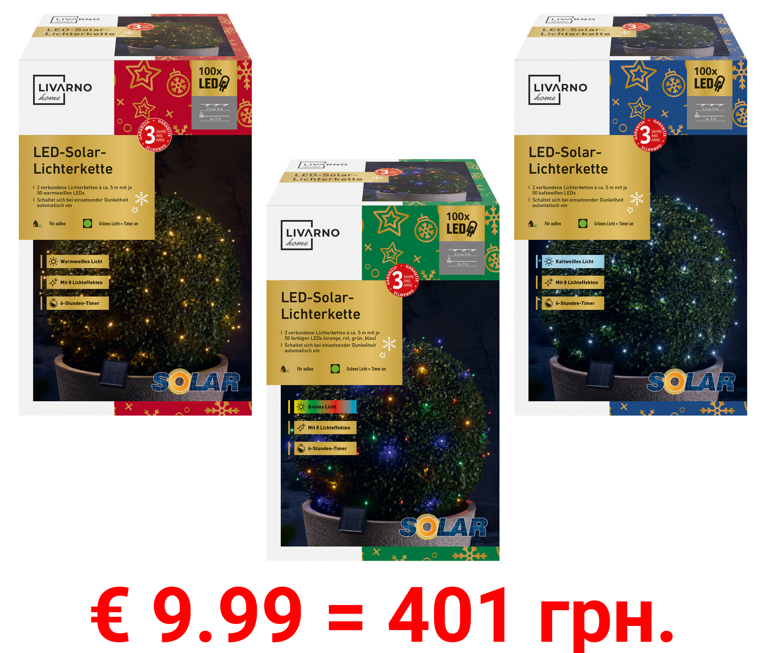 LIVARNO home LED-Solar-Lichterkette, mit Timer