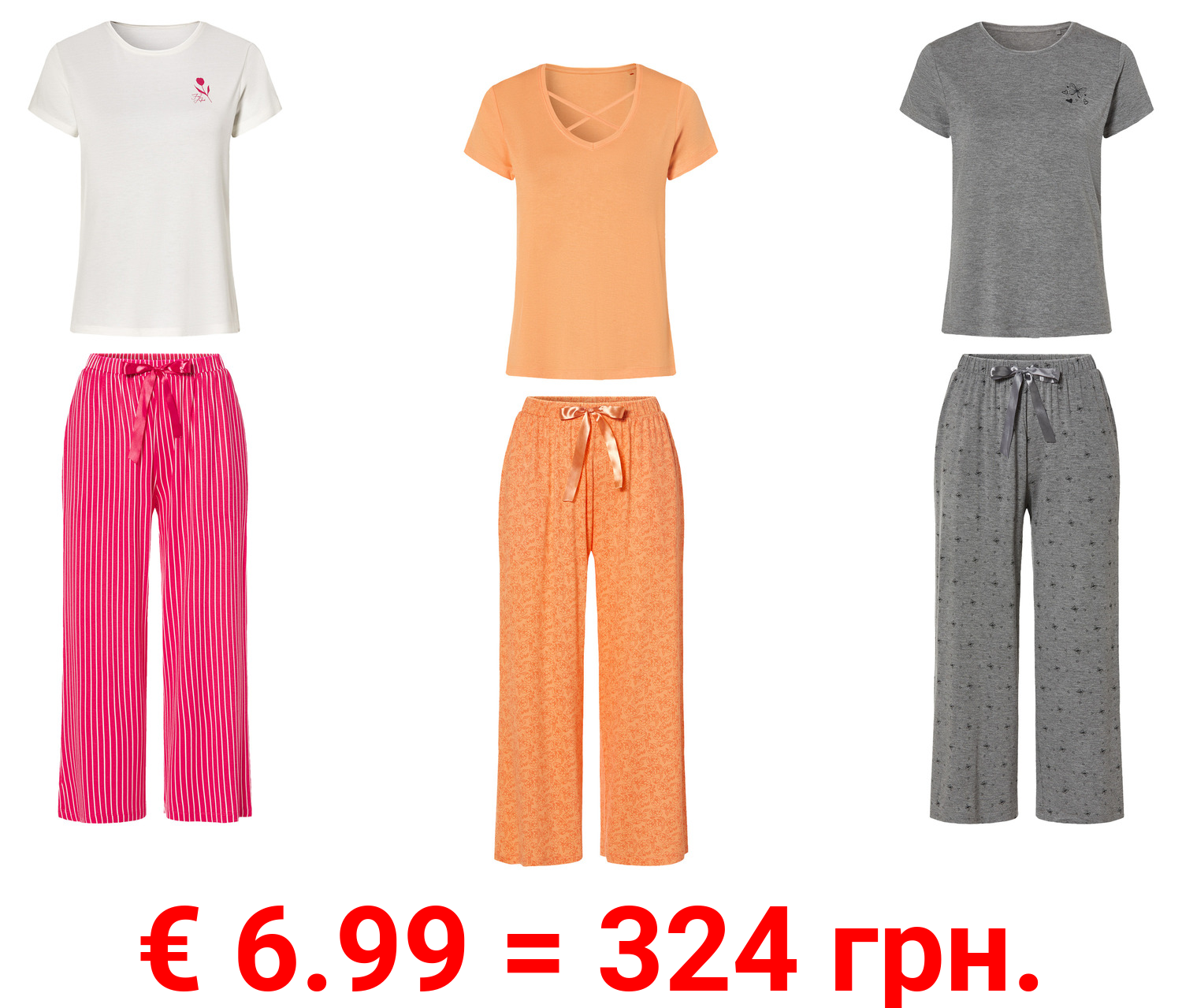 esmara® Damen Pyjama in moderner 7/8-Culotte-Passform