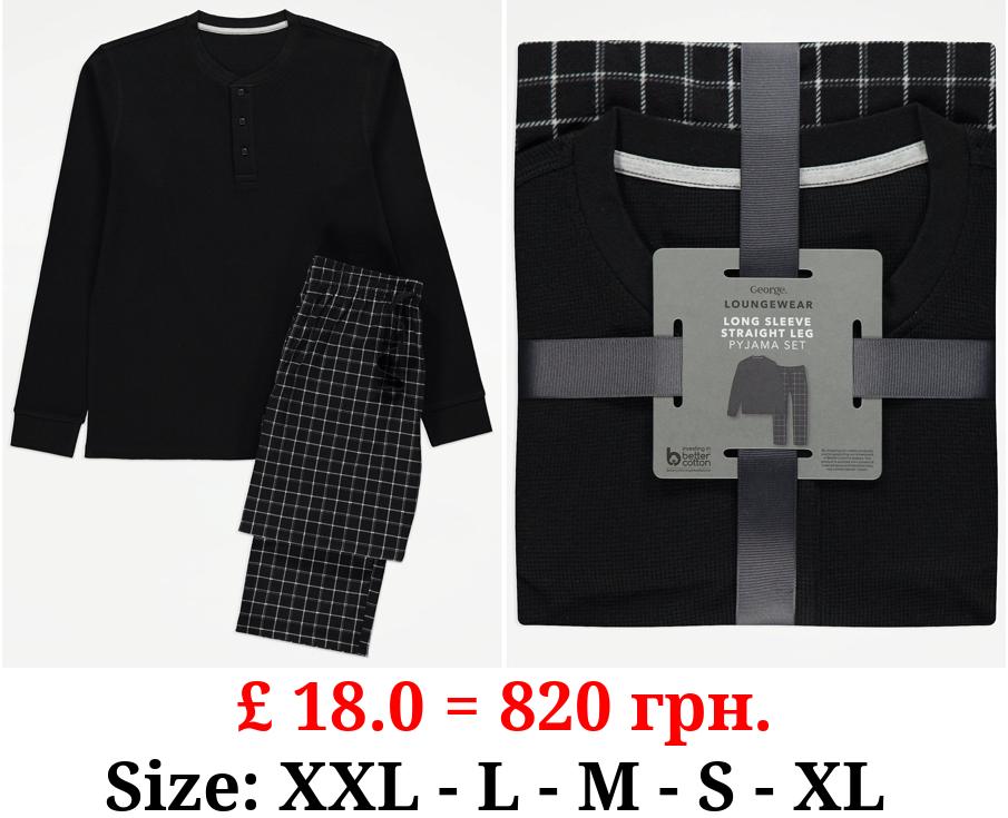 Black Checked Waffle Long Sleeve Pyjamas Gift Set