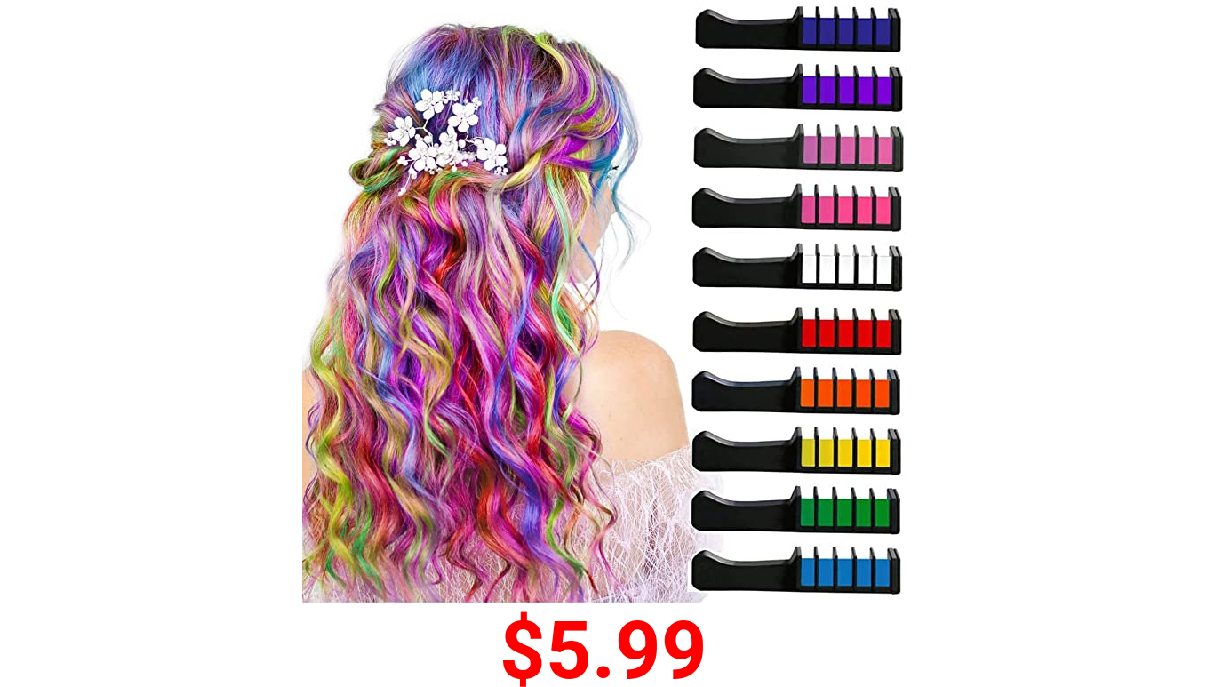 BITMEE Disposable Hair Chalk for Girls, 10 Temporary Hair Colors for Halloween, Christmas, Party Hair Dressing, Birthday Gift for Kids