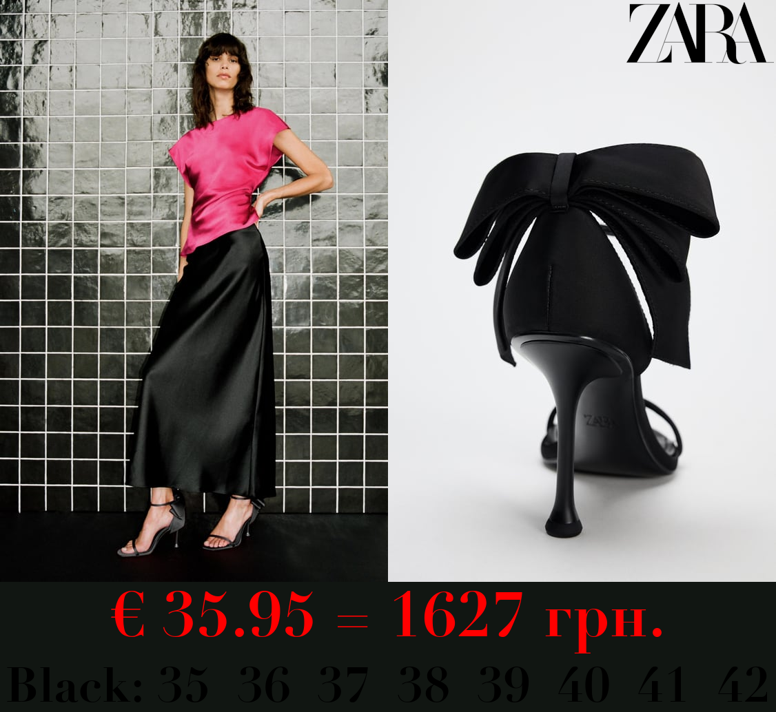 SATIN HIGH-HEEL SANDALS WITH BOW