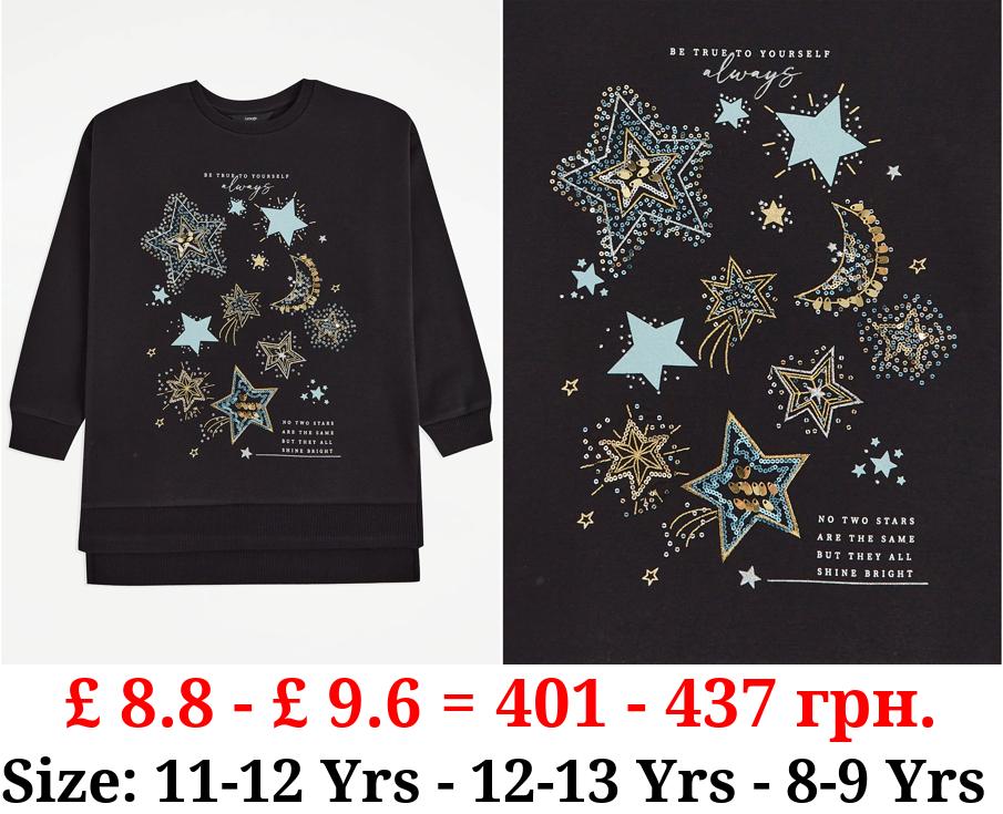 Black Celestial Star Sequin Sweatshirt