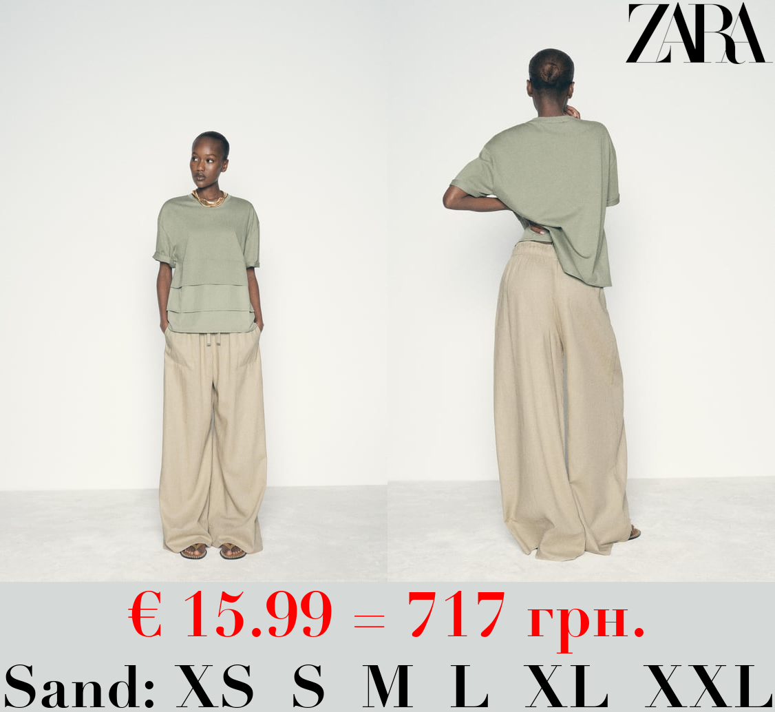 WIDE-LEG LINEN-BLEND TROUSERS