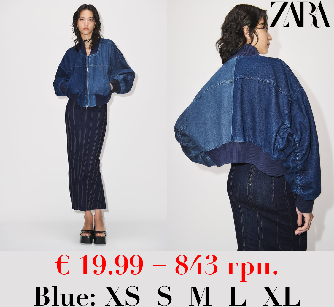 ZW CONTRAST DENIM BOMBER JACKET