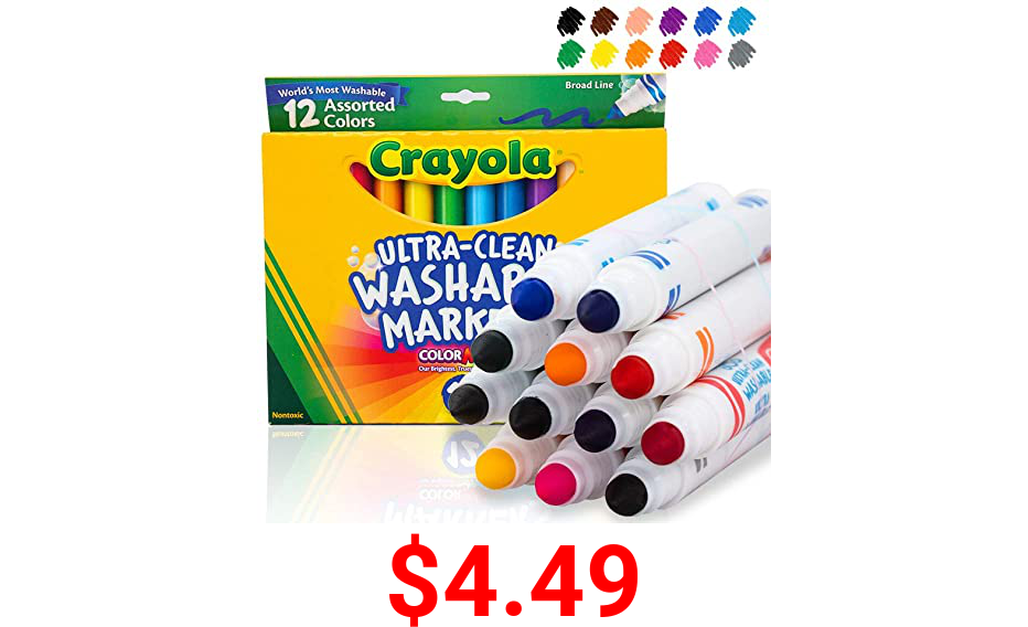 Crayola Ultra Clean Washable Markers, Broad Line, 12 Count