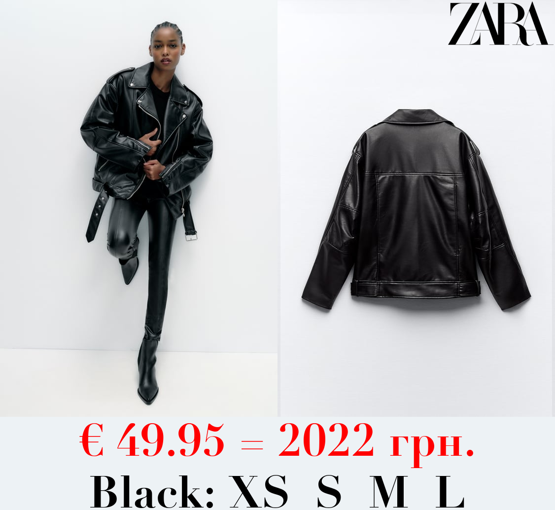 OVERSIZED FAUX LEATHER BIKER JACKET