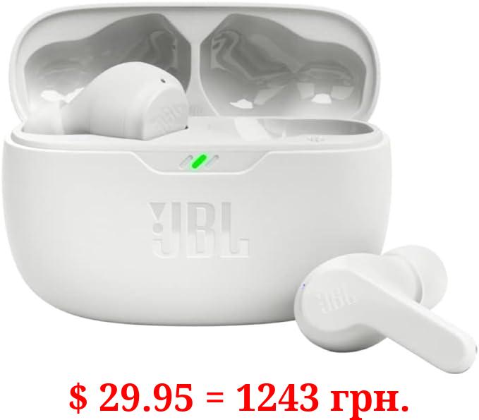 JBL Vibe Beam - True Wireless JBL Deep Bass Sound Earbuds, Bluetooth 5.2, Water & Dust Resistant, Hands-free call with VoiceAware, Up to 32 hours of battery life (White)