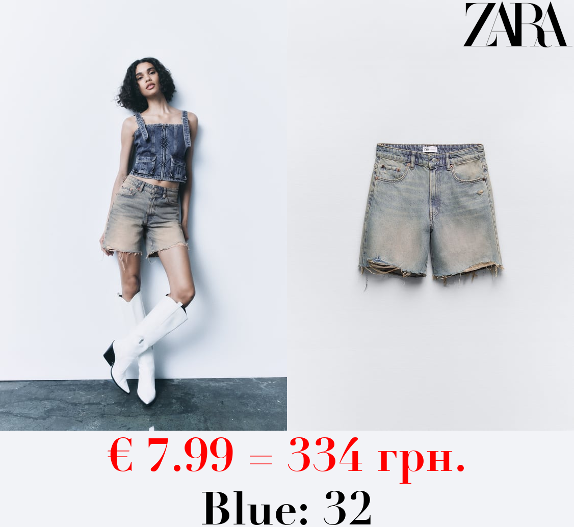 LOOSE FIT DENIM TRF BERMUDA SHORTS