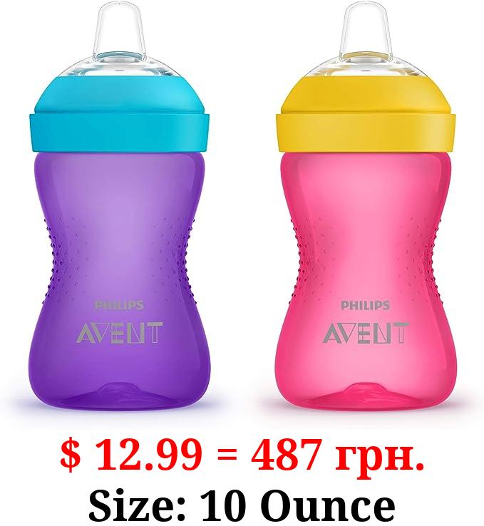 Philips AVENT My Grippy Spout Sippy Cup with Soft Spout and Leak-Proof Design, Pink/Purple, 10oz, 2pk, SCF801/22