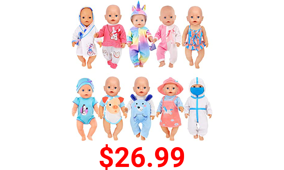 ebuddy 10 Sets Doll Clothes Doll Accessories Doctor Protective Suit Unicorn Lovely Animals for 15 inch Baby Doll, 43cm New Born Baby Doll, American 18 Inch Girl Doll