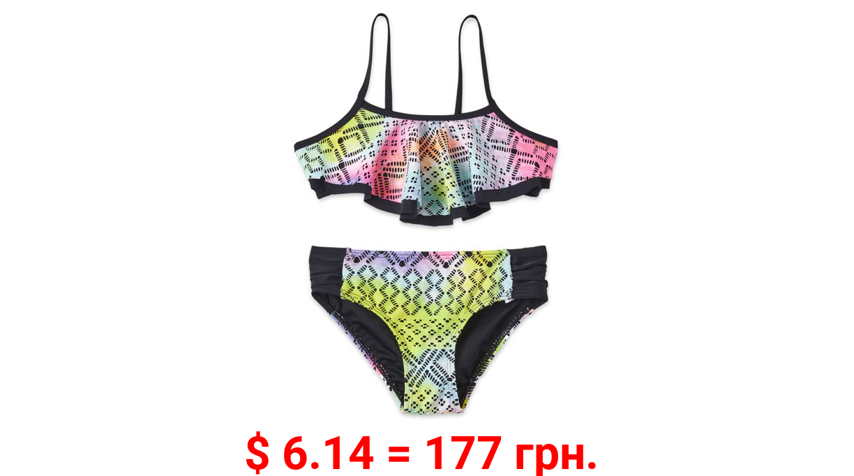 Limited Too Girls Tie Dye Crochet Lace Two Piece Flounce Swimsuit, Sizes 4-16