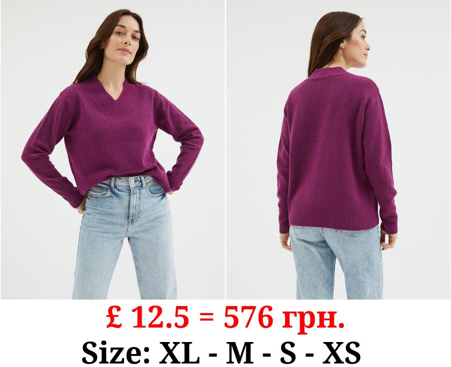 Purple V Neck Knitted Jumper