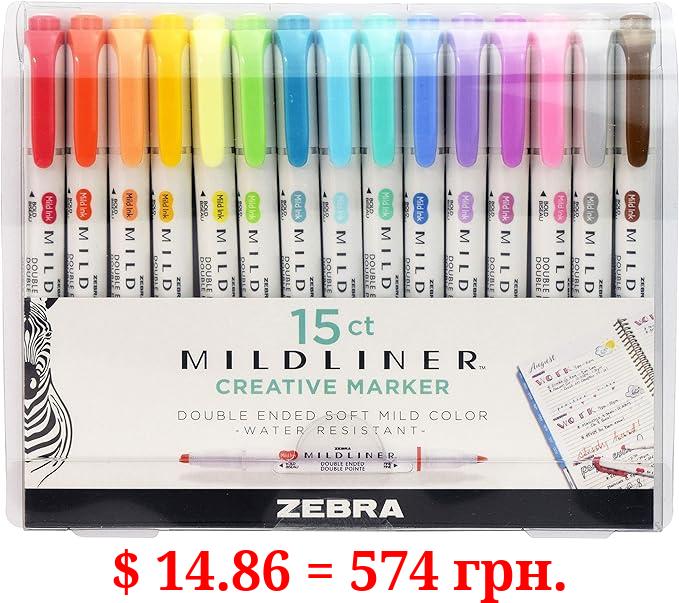 Zebra Pen Mildliner Double Ended Highlighter Set, Broad and Fine Point  Tips, Assorted Ink Colors, 15-Pack