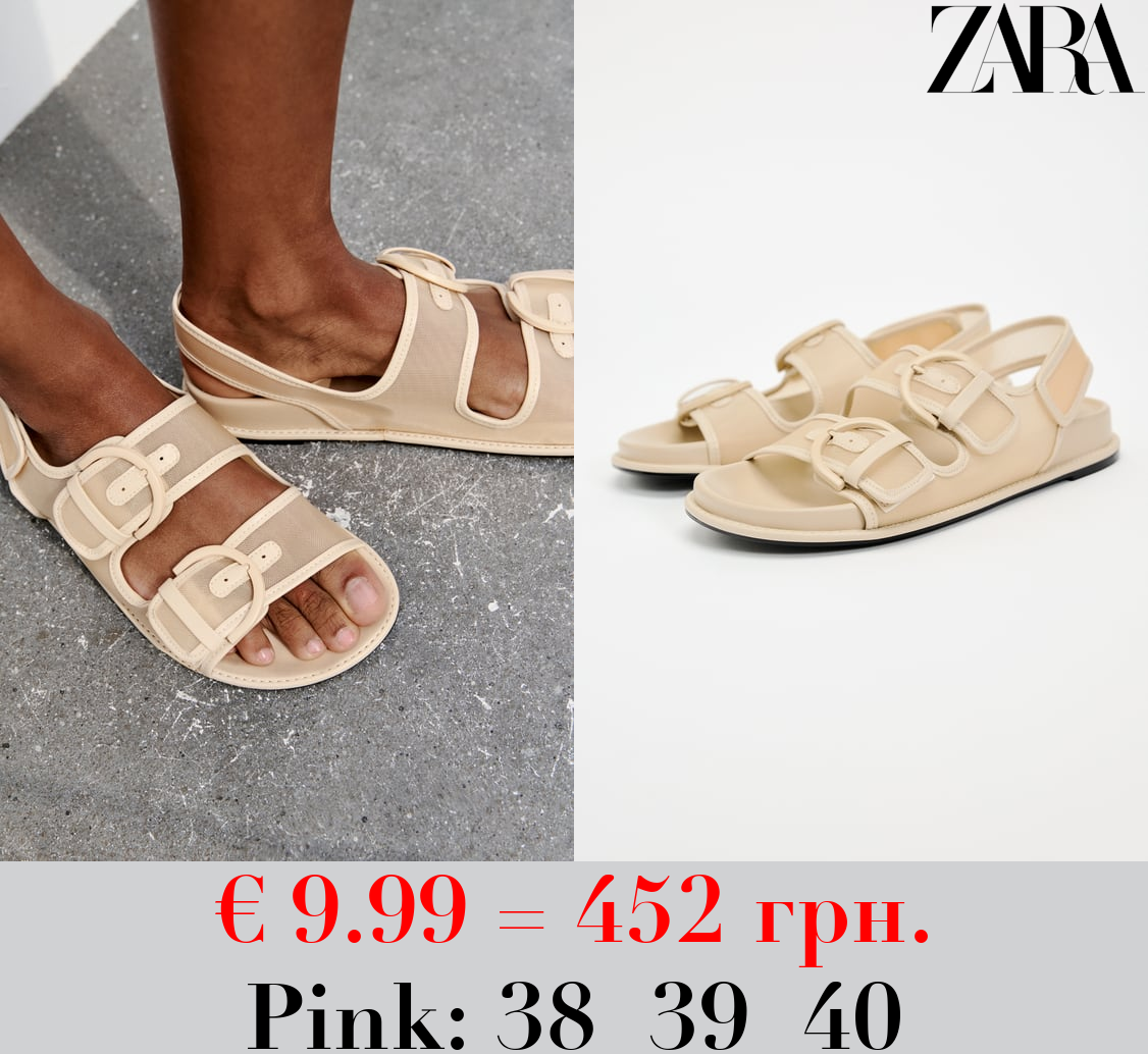 MESH FLAT SLIDER SANDALS WITH BUCKLES