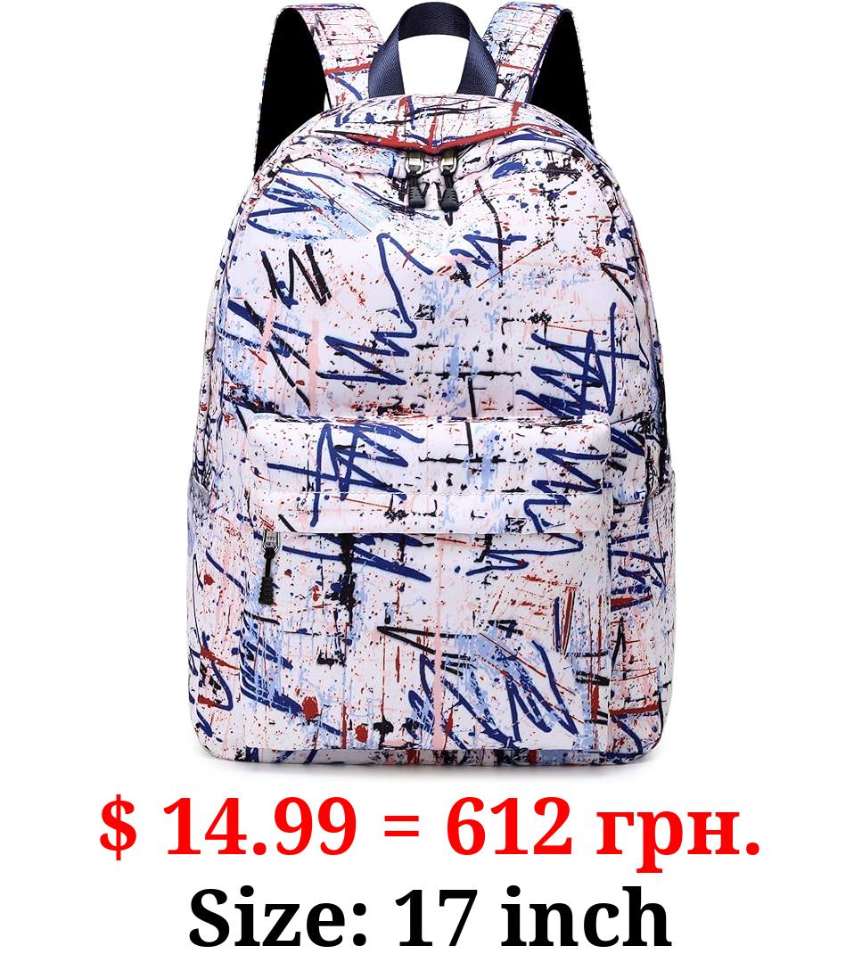 NOVWED White School Backpack for Girls Durable Waterproof Backpack with Laptop Compartment Aesthetic Backpack Colourful