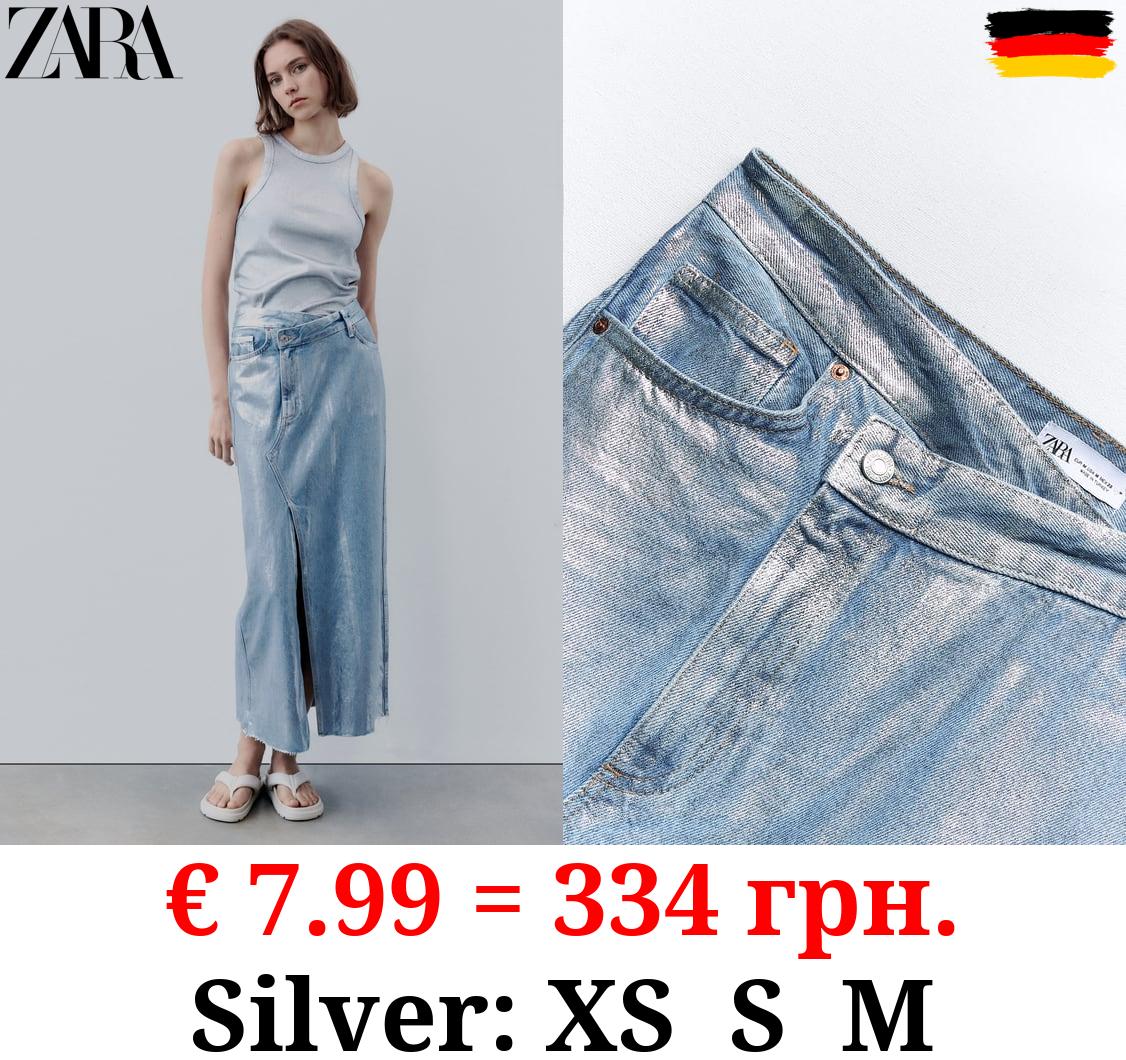 TRF ASYMMETRIC DENIM METALLIC SKIRT