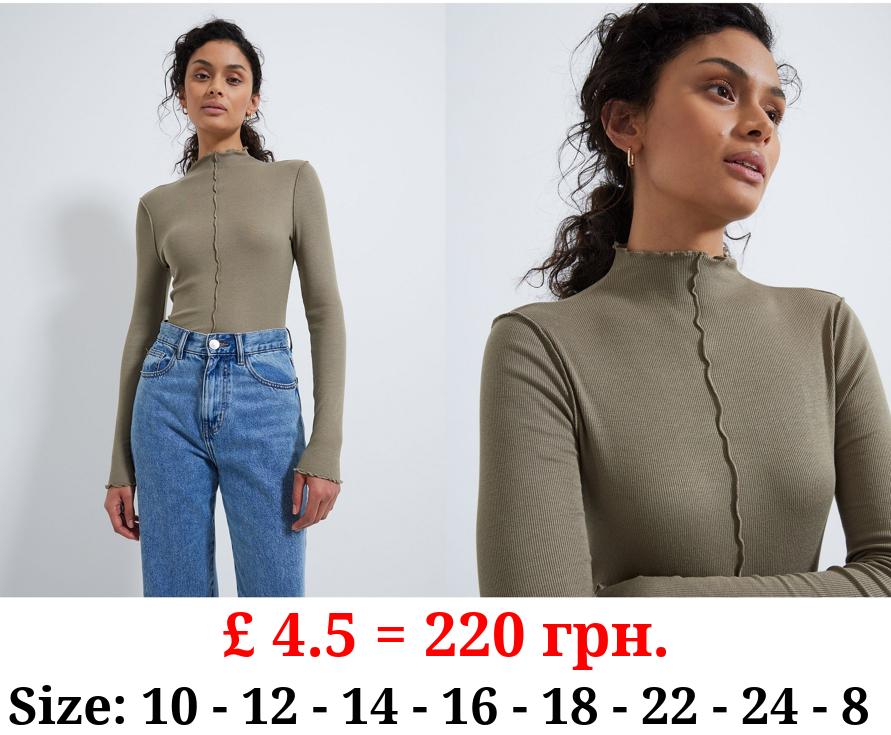 Khaki Seam Detail Long Sleeve Top