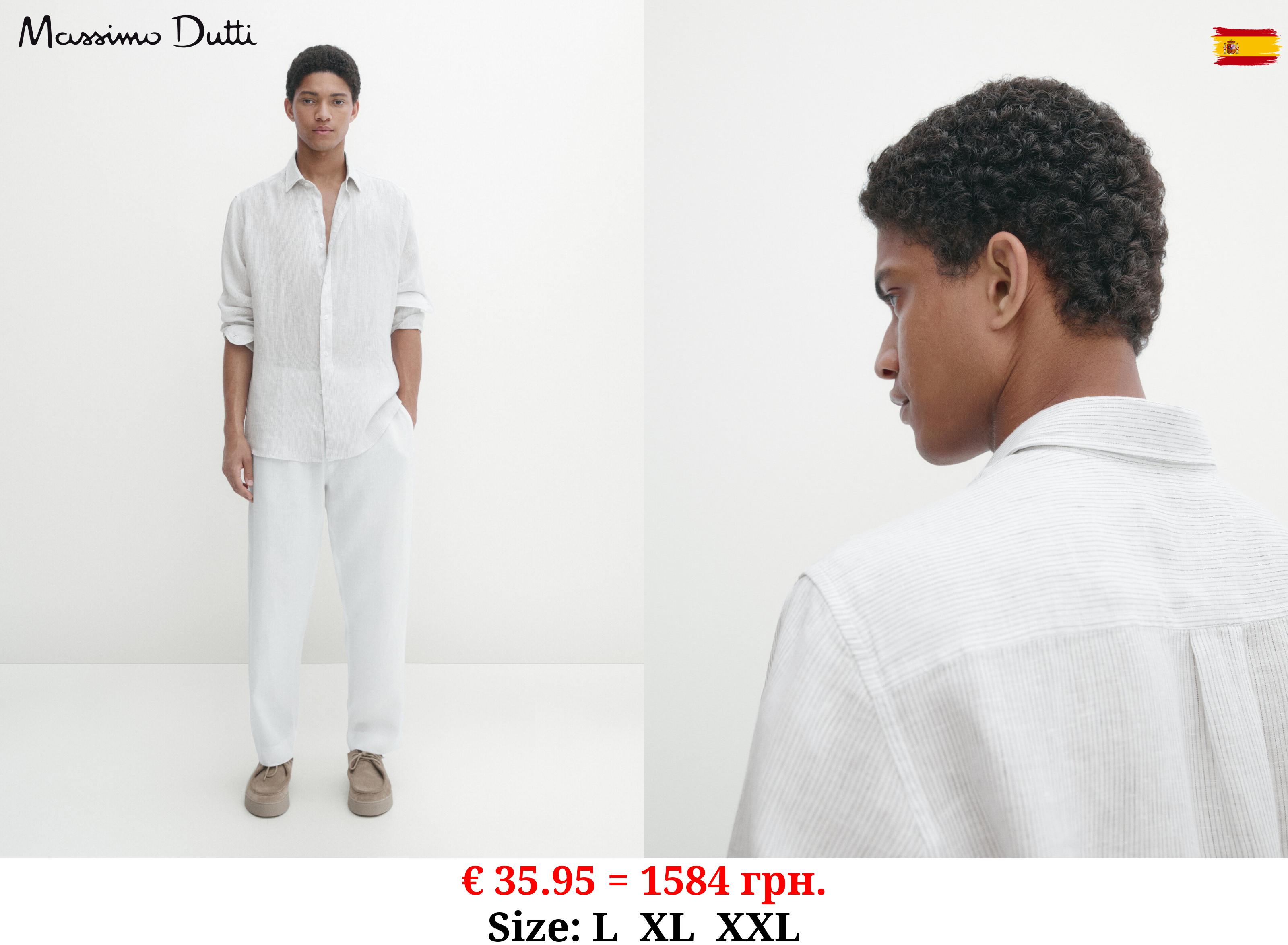 Regular-fit striped 100% linen shirt SKY BLUE