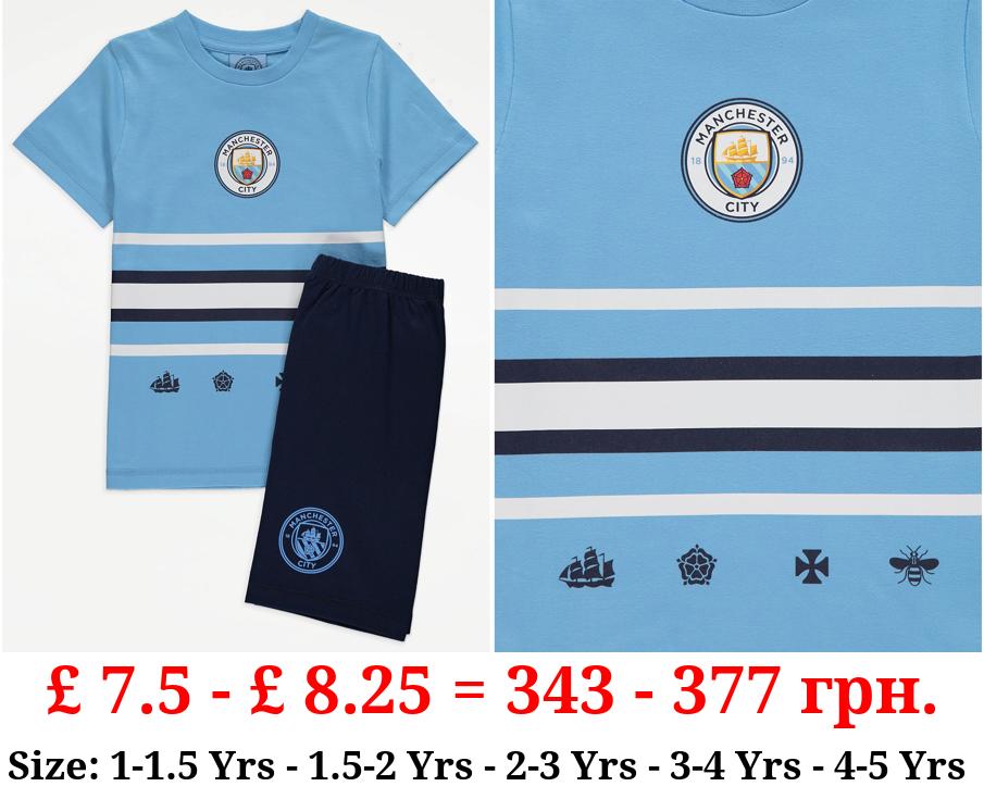 Manchester City Football Striped Blue Short Pyjamas