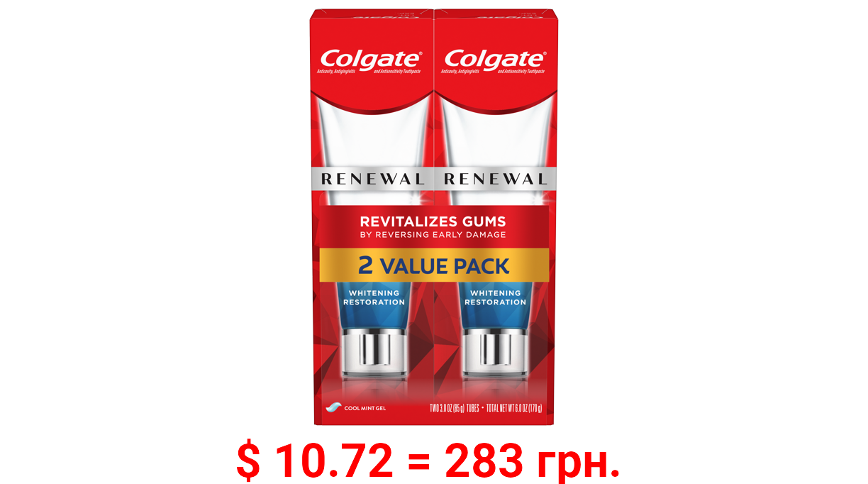 (2 Pack) Colgate Renewal Gum Toothpaste, Whitening Restoration, Cool Mint Gel, 3 oz