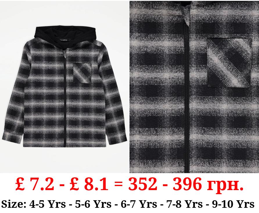 Black Checked Hooded Shacket