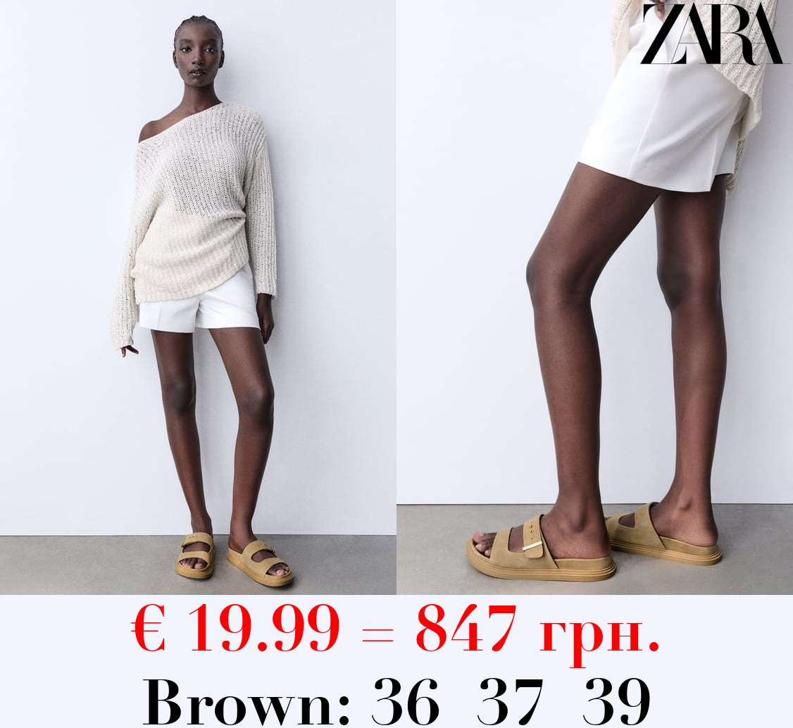 BUCKLED LEATHER SLIDER SANDALS