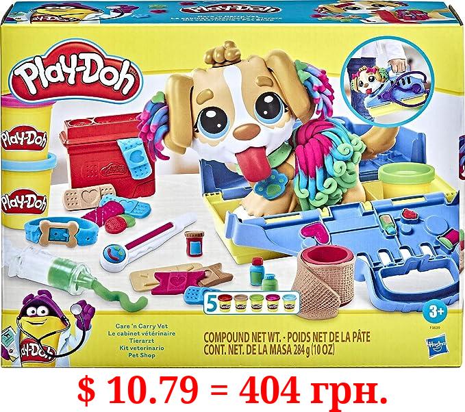 Play-Doh Care 'n Carry Vet Playset for Kids 3 Years and Up with Toy Dog, Storage, 10 Tools, and 5 Modeling Compound Colors, Non-Toxic