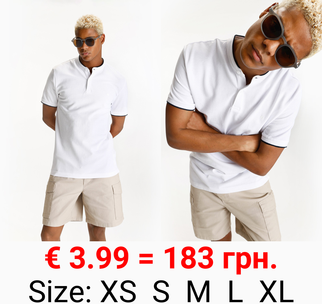 Polo shirt with embroidered stand collar