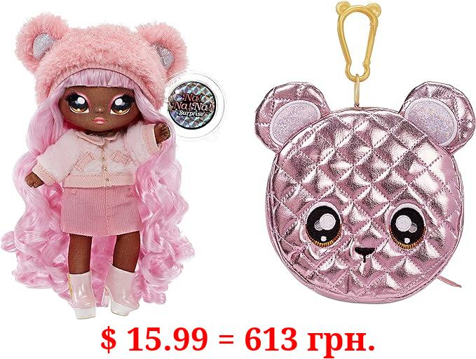 Na! Na! Na! Surprise Glam Series Cali Grizzly Fashion Doll and Metallic Bear Purse, Pink Hair, Cute Fuzzy Hat Outfit & Accessories, 2-in-1 Kids Gift, Toy for Girls and Boys Ages 5 6 7 8+ Years