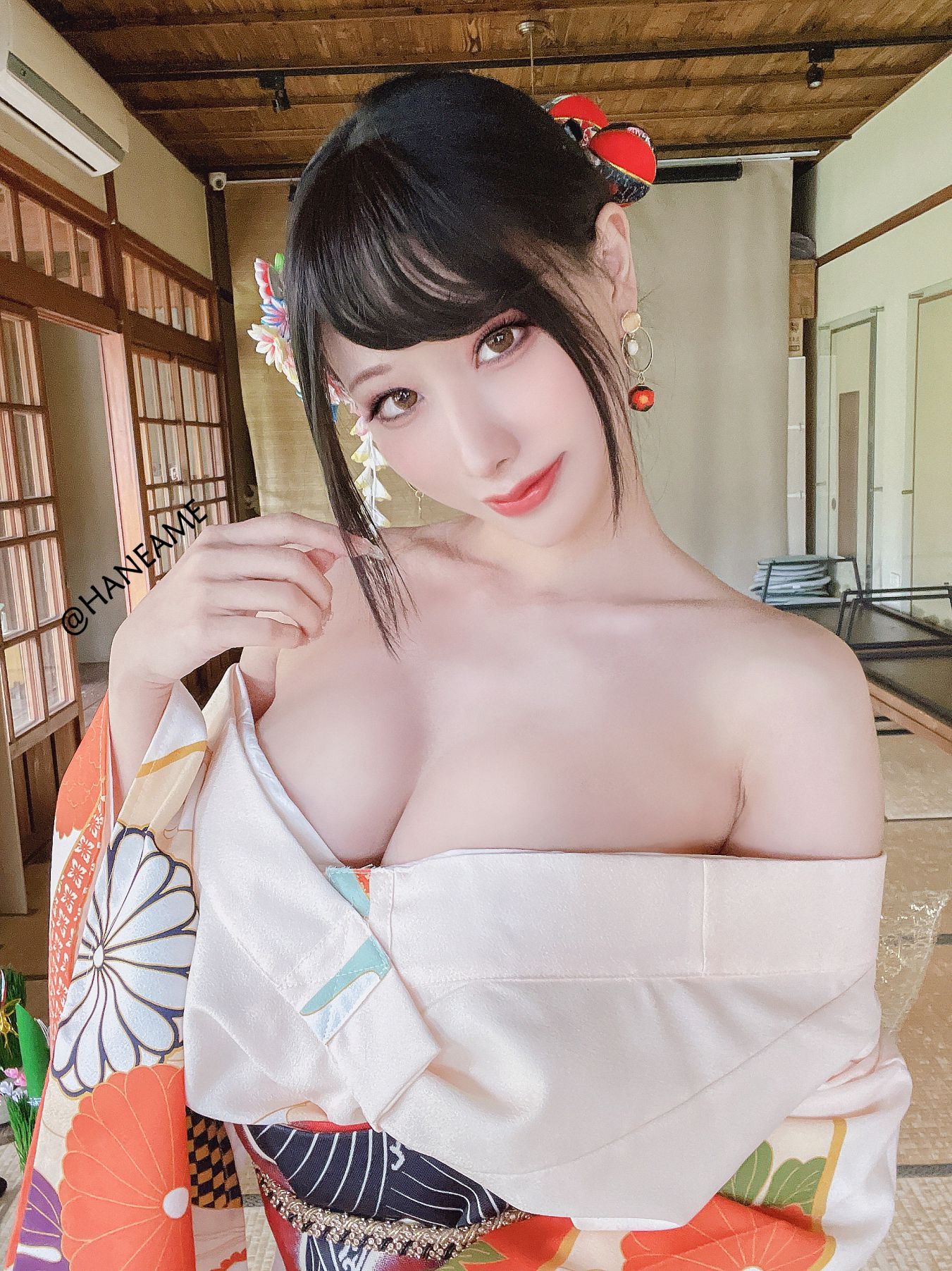 HaneAme 雨波 — Flower Print Kimono Girl 46