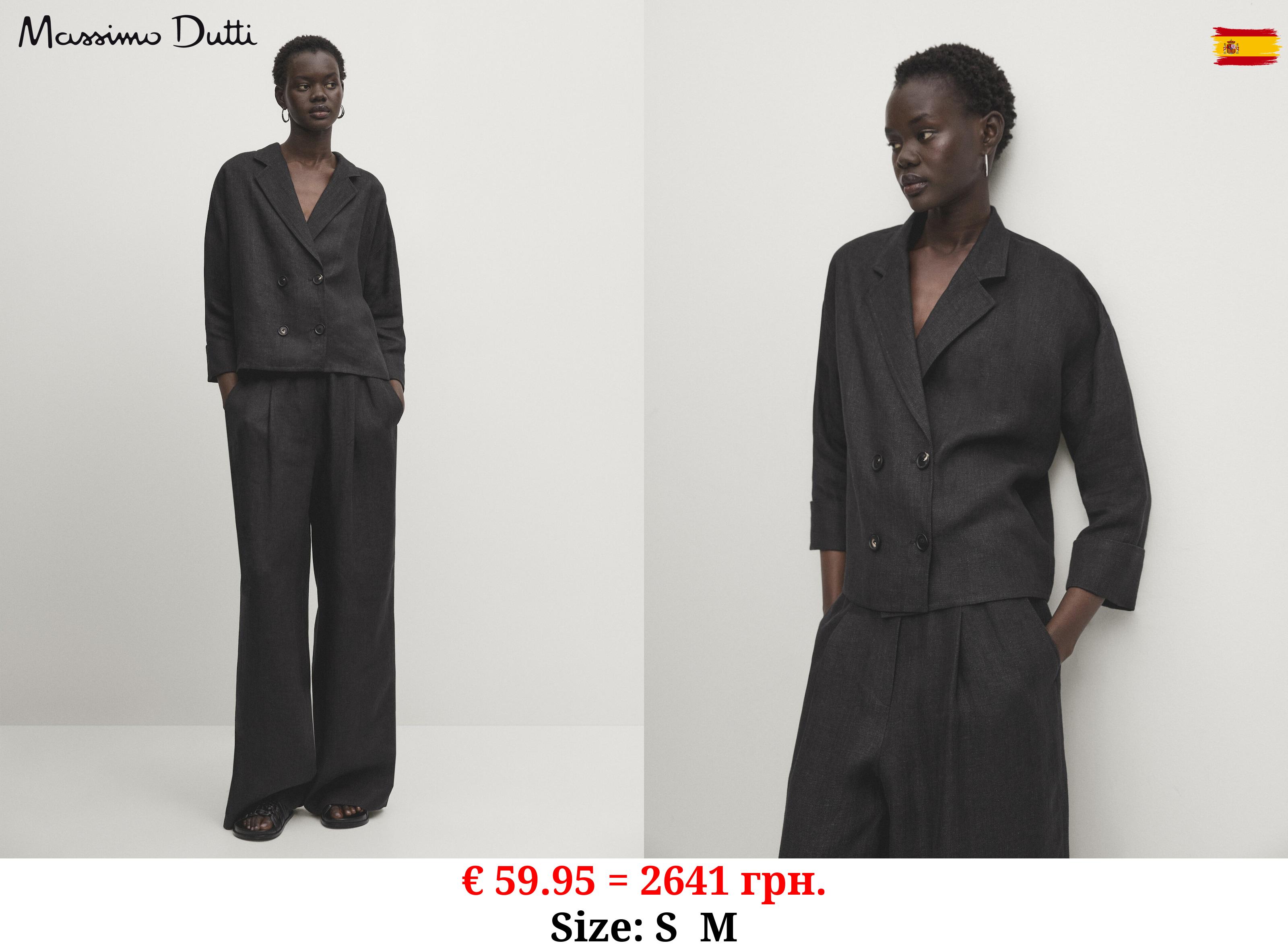 100% linen double-breasted jacket BLACK