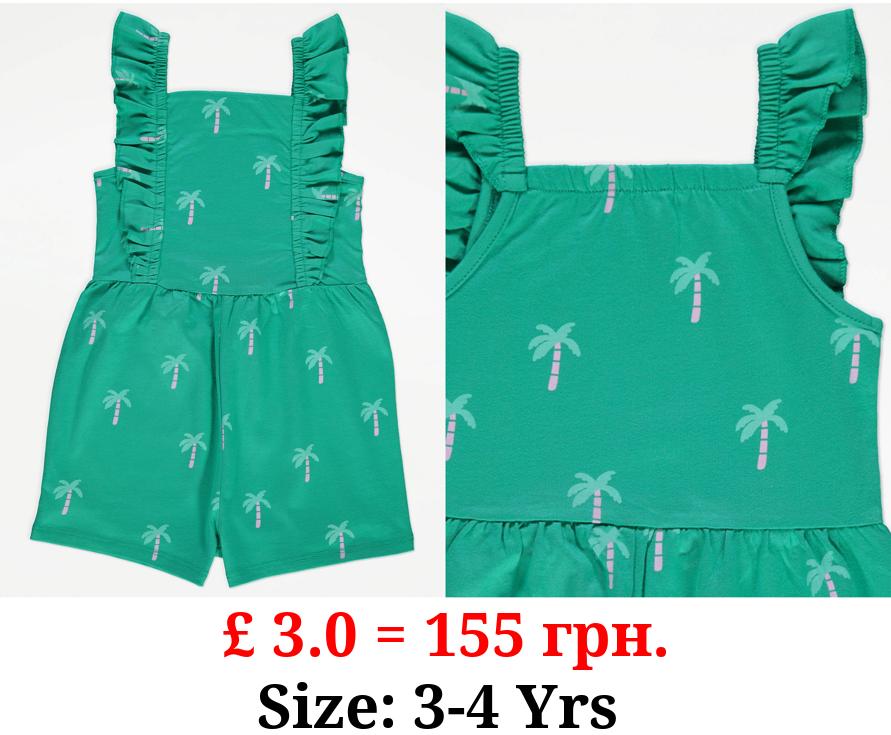 Green Palm Tree Ruffle Strap Playsuit