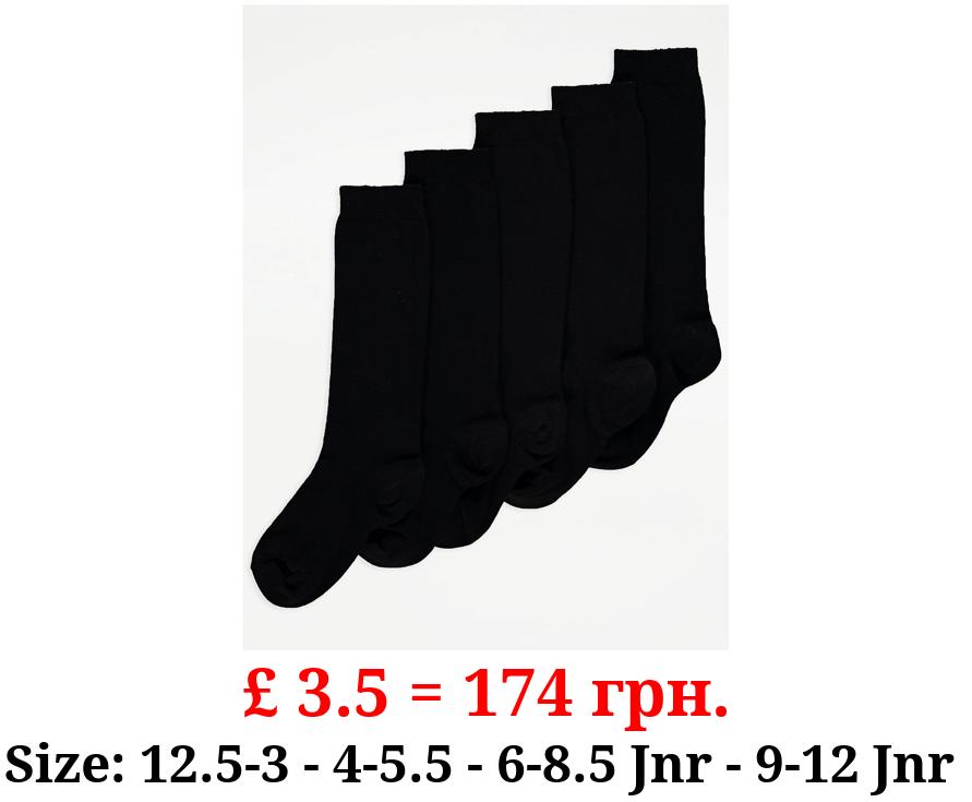 Black Cotton Rich Knee High Socks 5 Pack