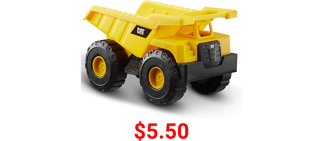 CatToysOfficial Construction 10 Inch Plastic Dump Truck Toy, Yellow, Black, 82021AZ004