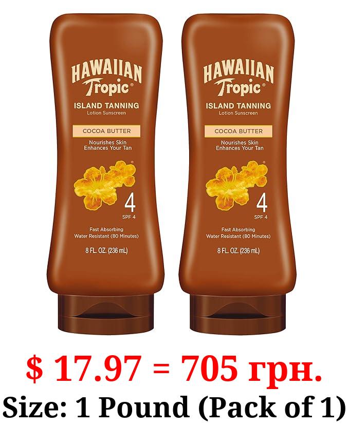Hawaiian Tropic Island Tanning Lotion Sunscreen SPF 4, 8oz | Outdoor Tanning Lotion with SPF, SPF 4 Sunscreen, Oxybenzone Free Sunscreen, 8oz, Twin Pack