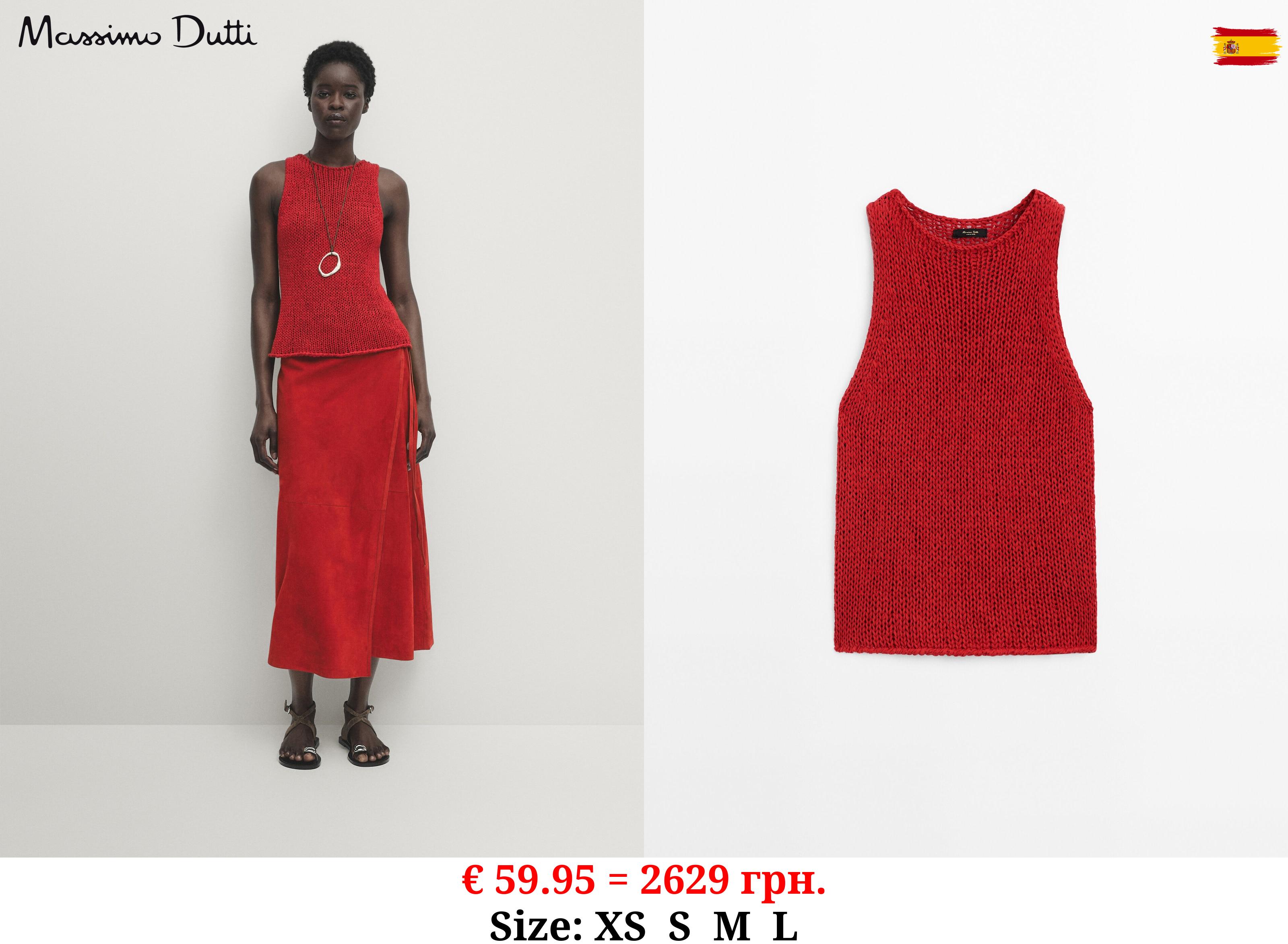 Plain knit crew neck top RED