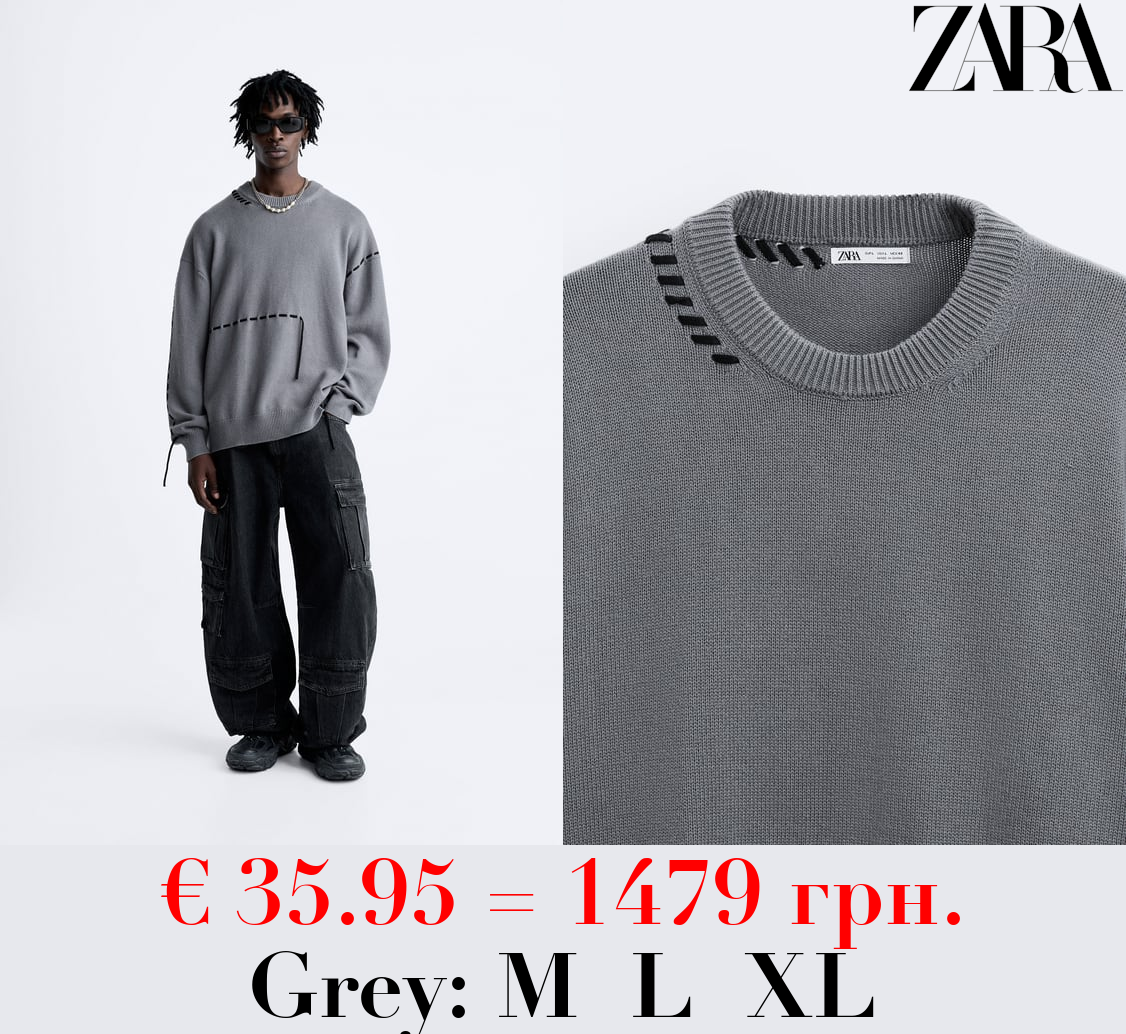 SWEATER WITH TOPSTITCHING AND BAND DETAIL