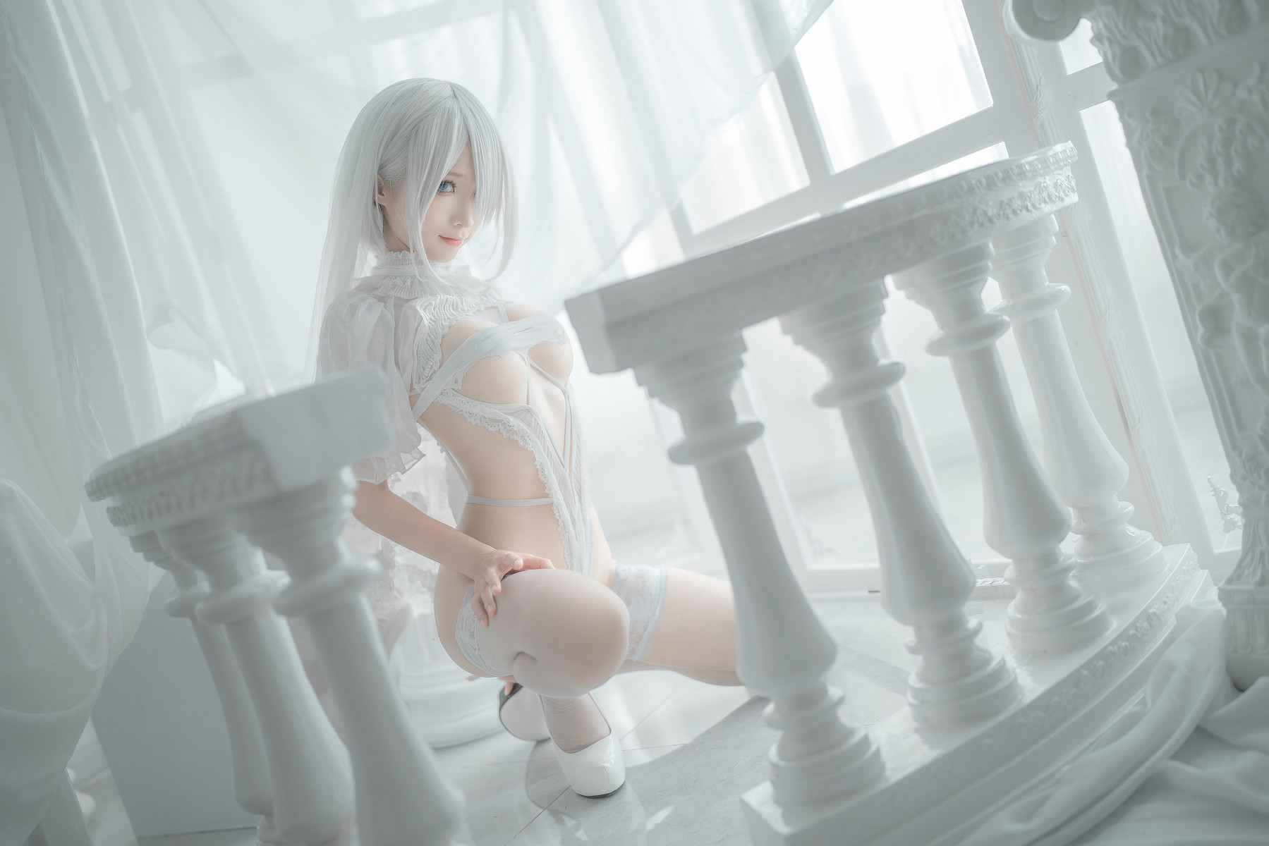 蠢沫沫 Cosplay 2B 白婚纱 38